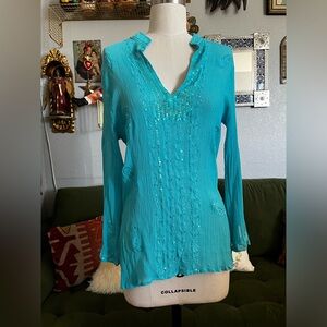 Vintage Y2K Chico's blue 100% silk sheer top